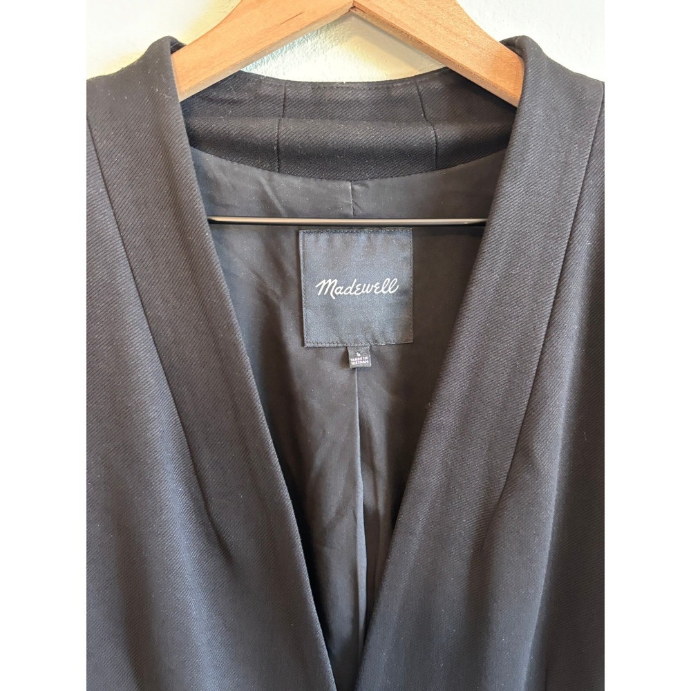 Madewell Blazer Black Women Size 8 Collarless Single Button Twill Workwear - Picture 3 of 11